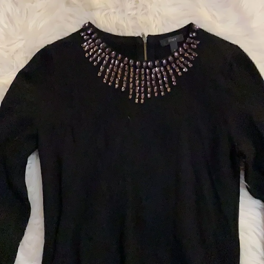 J. Crew | Black Jeweled Starburst Pullover Crew Neck Wool Blend Sweater | S